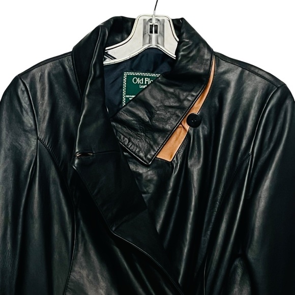 Old Florence Trench Jacket Italian Soft VERA PELLE Leather Black Brown Sz EU 44 - Picture 4 of 16